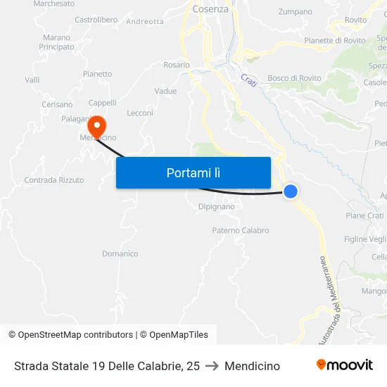 Strada Statale 19 Delle Calabrie, 25 to Mendicino map