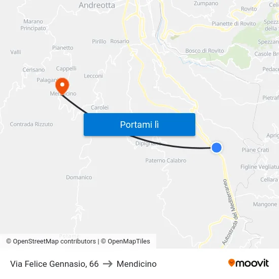 Via Felice Gennasio, 66 to Mendicino map