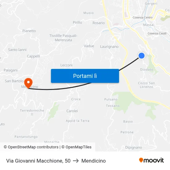 Via Giovanni Macchione, 50 to Mendicino map