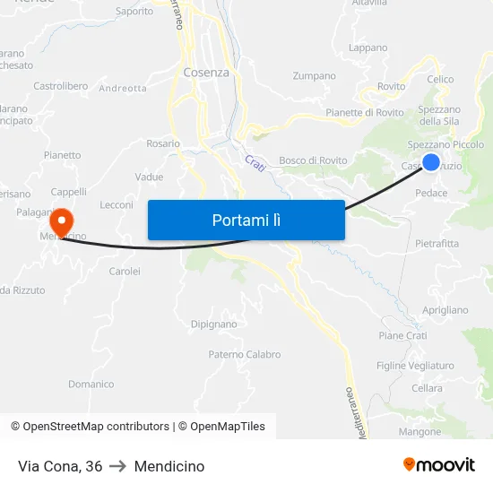 Via Cona, 36 to Mendicino map