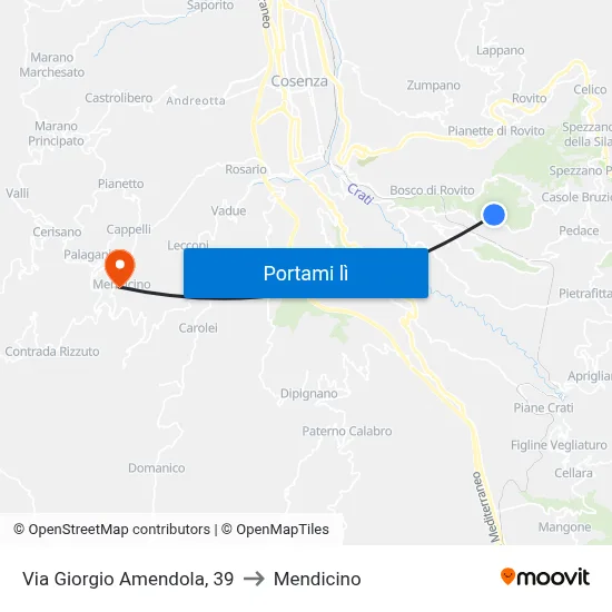 Via Giorgio Amendola, 39 to Mendicino map