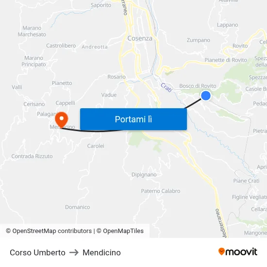 Corso Umberto to Mendicino map