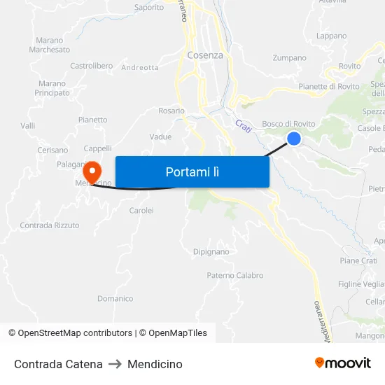 Contrada Catena to Mendicino map