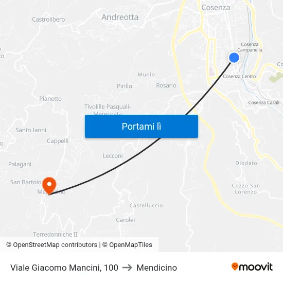 Viale Giacomo Mancini, 100 to Mendicino map