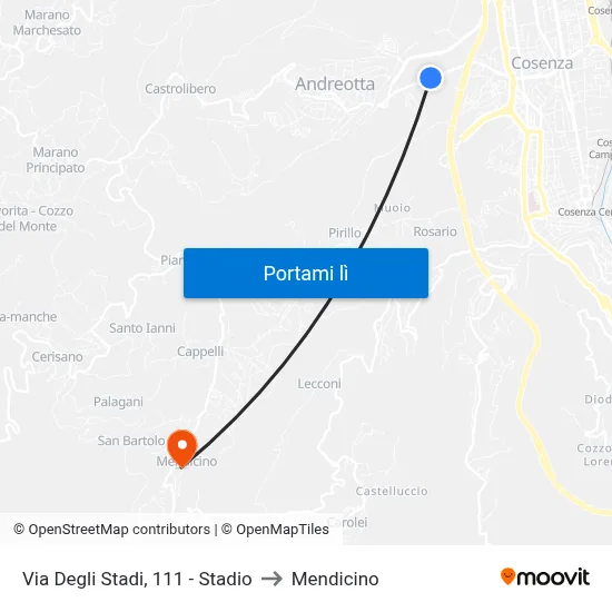 Via Degli Stadi, 111 - Stadio to Mendicino map