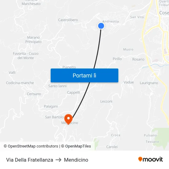 Via Della Fratellanza to Mendicino map