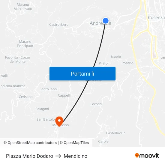 Piazza Mario Dodaro to Mendicino map