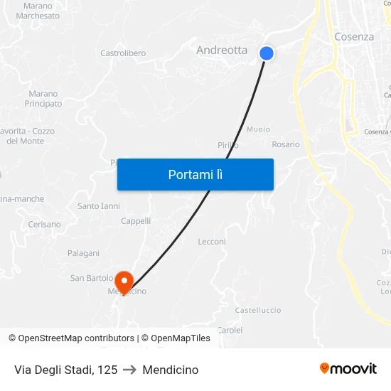 Via Degli Stadi, 125 to Mendicino map