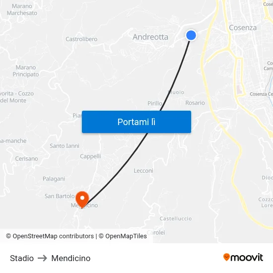 Stadio to Mendicino map