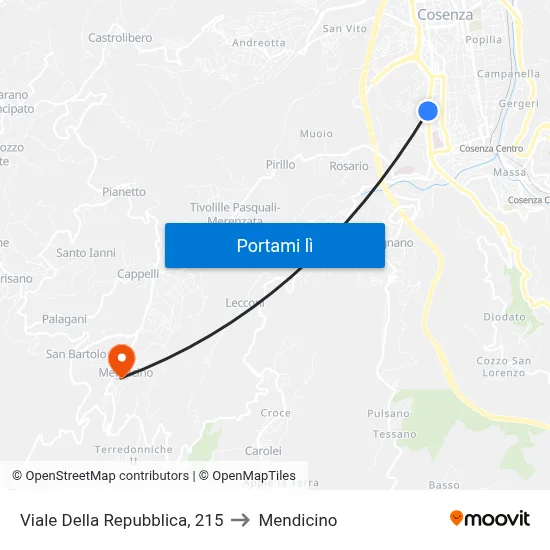 Viale Della Repubblica, 215 to Mendicino map