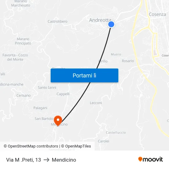 Via M .Preti, 13 to Mendicino map