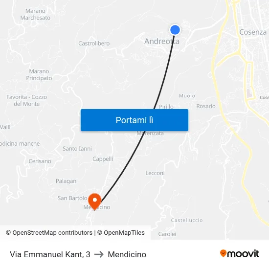 Via Emmanuel Kant, 3 to Mendicino map