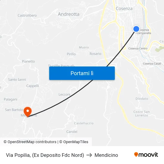Via Popilia, (Ex Deposito Fdc Nord) to Mendicino map