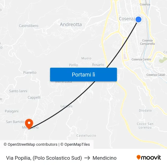 Via Popilia, (Polo Scolastico Sud) to Mendicino map