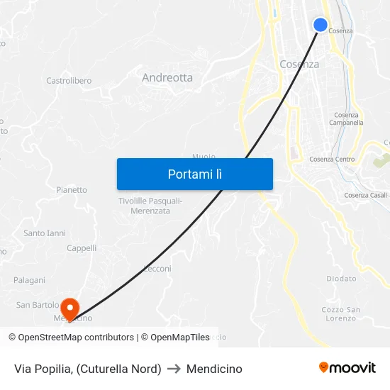 Via Popilia, (Cuturella Nord) to Mendicino map