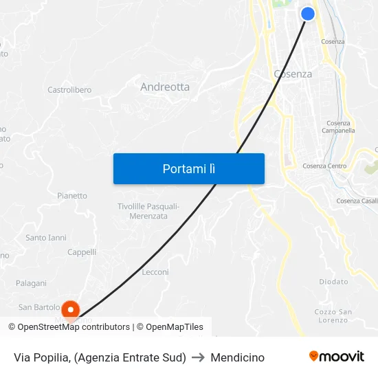 Via Popilia, (Agenzia Entrate Sud) to Mendicino map