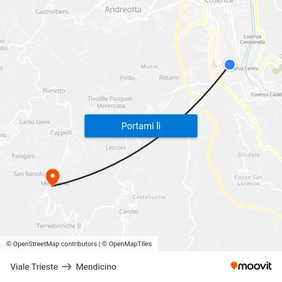 Viale Trieste to Mendicino map