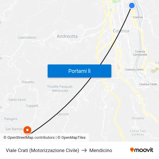 Viale Crati (Motorizzazione Civile) to Mendicino map