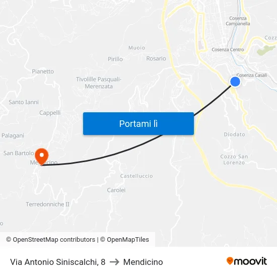 Via Antonio Siniscalchi, 8 to Mendicino map