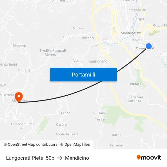 Lungocrati Pietà, 50b to Mendicino map