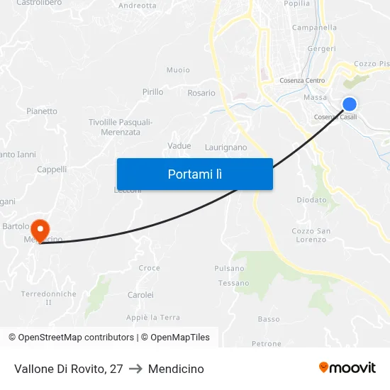 Vallone Di Rovito, 27 to Mendicino map
