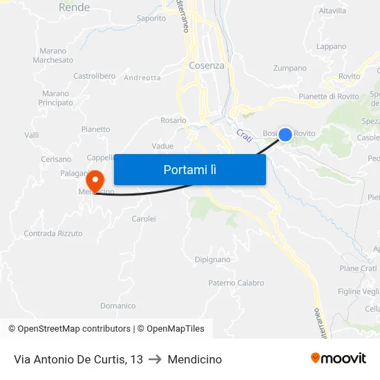 Via Antonio De Curtis, 13 to Mendicino map