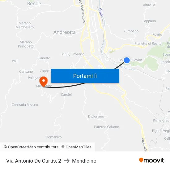 Via Antonio De Curtis, 2 to Mendicino map