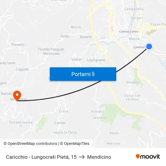Caricchio - Lungocrati Pietà, 15 to Mendicino map