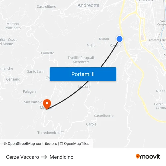 Cerze Vaccaro to Mendicino map