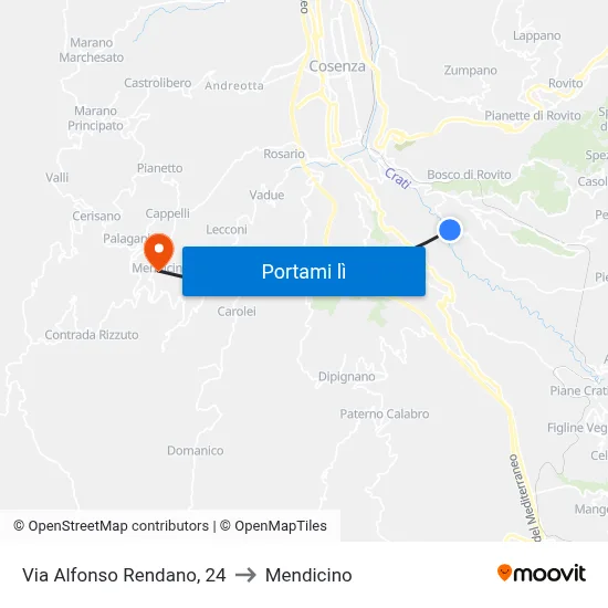 Via Alfonso Rendano, 24 to Mendicino map