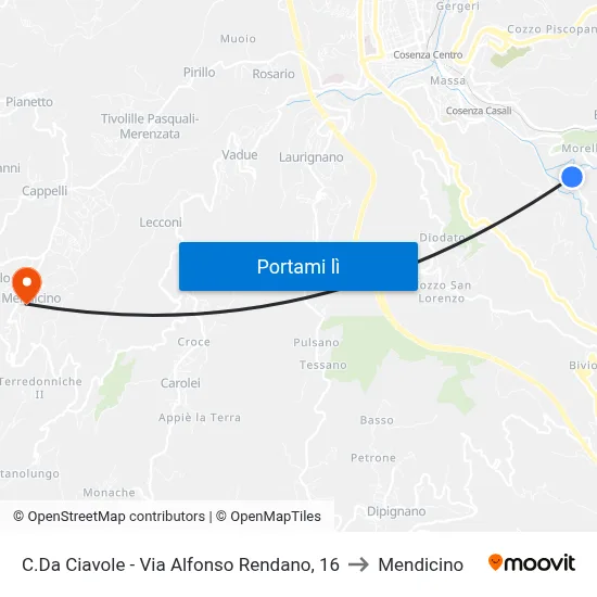 C.Da Ciavole - Via Alfonso Rendano, 16 to Mendicino map