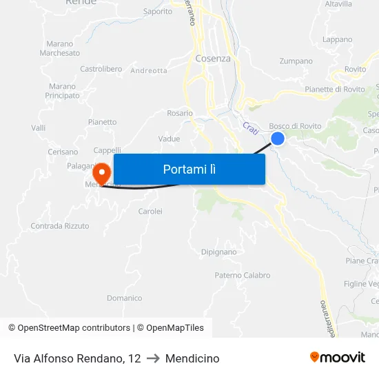 Via Alfonso Rendano, 12 to Mendicino map