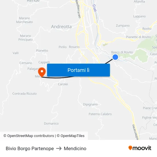 Bivio Borgo Partenope to Mendicino map