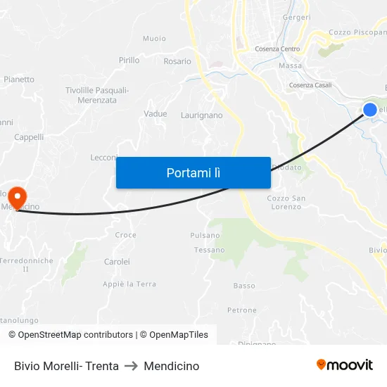 Bivio Morelli- Trenta to Mendicino map