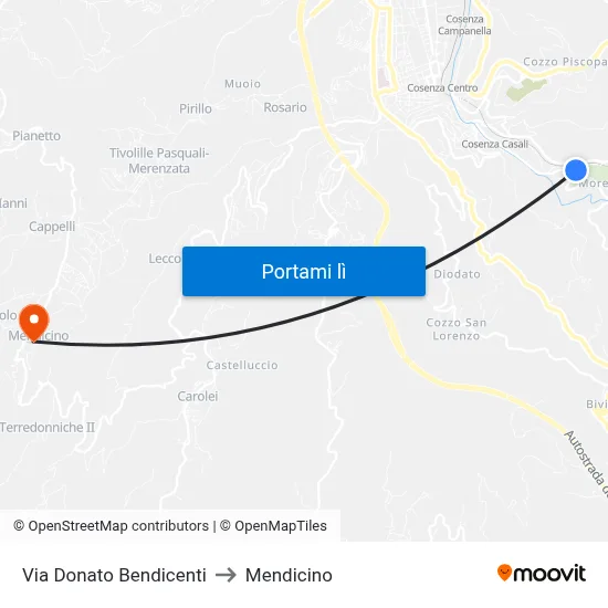 Via Donato Bendicenti to Mendicino map