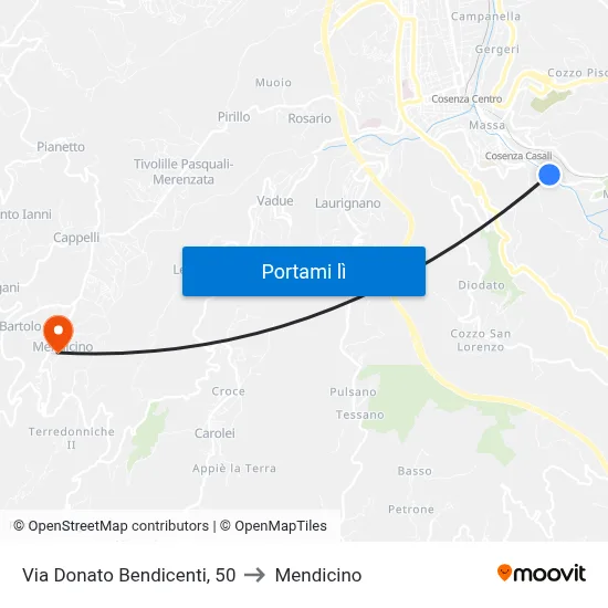 Via Donato Bendicenti, 50 to Mendicino map