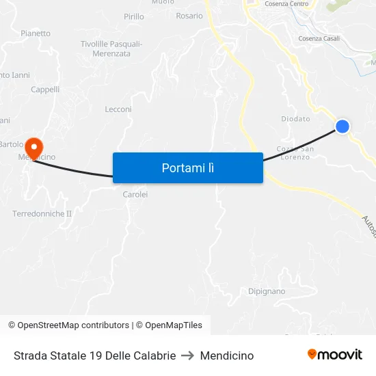 Strada Statale 19 Delle Calabrie to Mendicino map