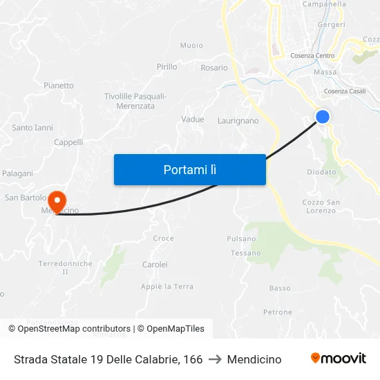 Strada Statale 19 Delle Calabrie, 166 to Mendicino map