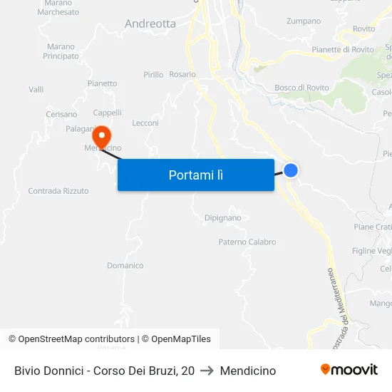 Bivio Donnici - Corso Dei Bruzi, 20 to Mendicino map