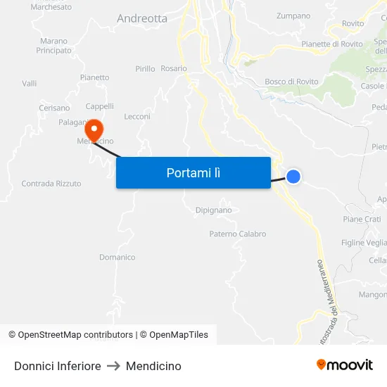 Donnici Inferiore to Mendicino map