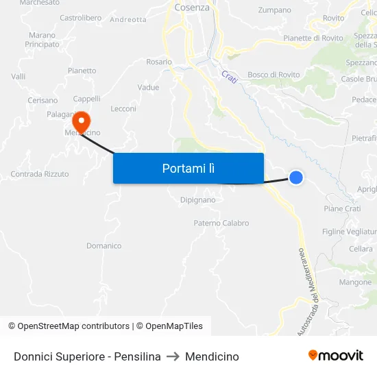 Donnici Superiore - Pensilina to Mendicino map