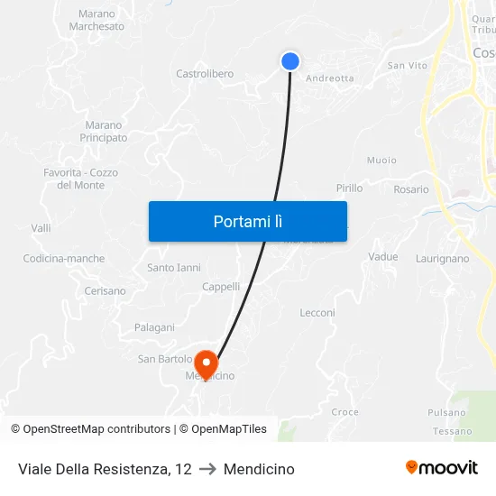 Viale Della Resistenza, 12 to Mendicino map