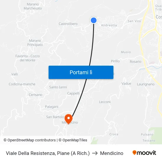 Viale Della Resistenza, Piane (A Rich.) to Mendicino map