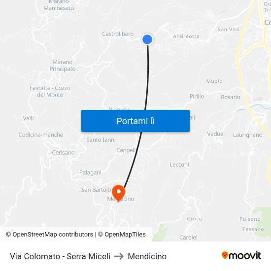 Via Colomato - Serra Miceli to Mendicino map