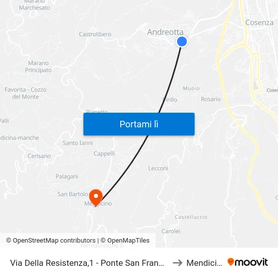 Via Della Resistenza,1 - Ponte San Francesco to Mendicino map