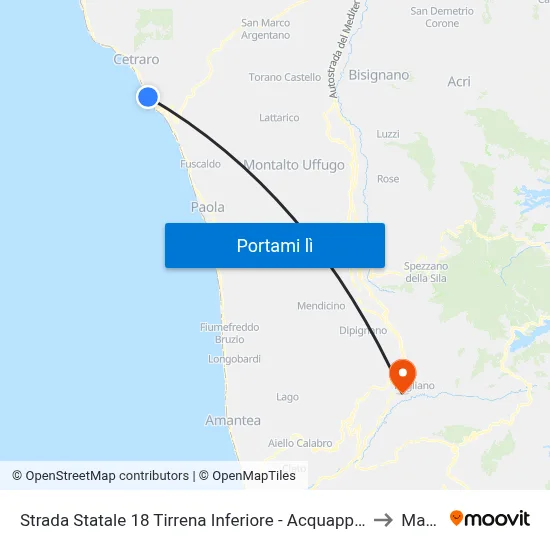 Strada Statale 18 Tirrena Inferiore - Acquappesa to Marzi map