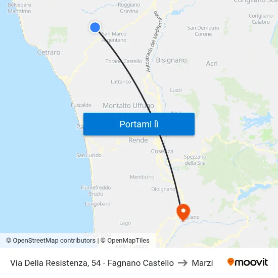 Via Della Resistenza, 54 - Fagnano Castello to Marzi map