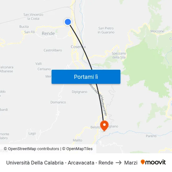 Università Della Calabria - Arcavacata - Rende to Marzi map