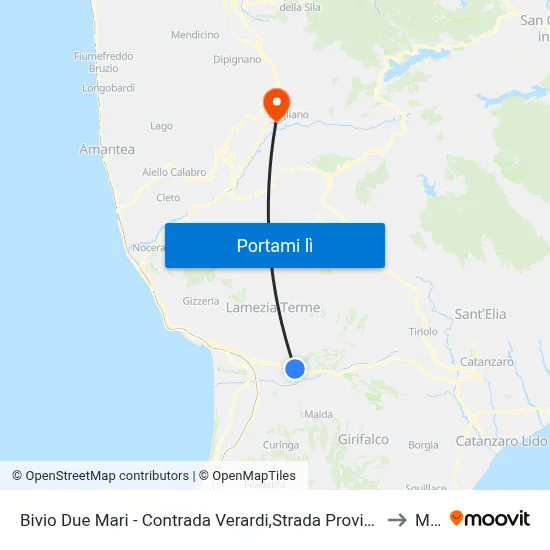 Bivio Due Mari - Contrada Verardi,Strada Provinciale 170/1 - Lamezia Terme to Marzi map