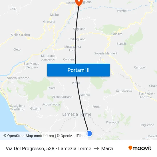 Via Del Progresso, 538 - Lamezia Terme to Marzi map